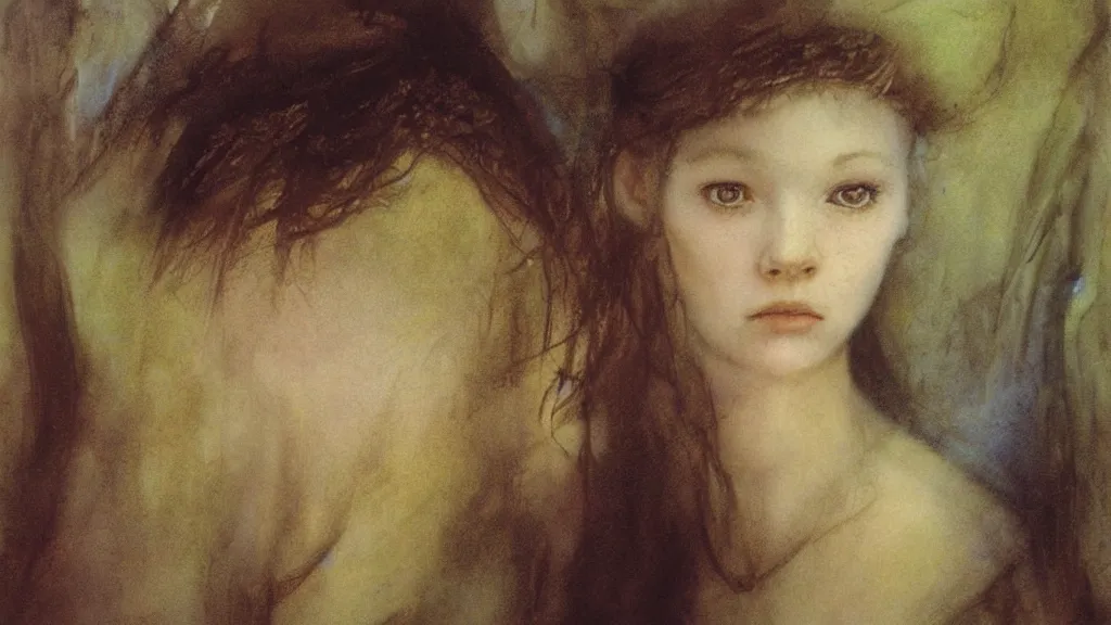 Prompt: A decent young girl portrait by Brian Froud.