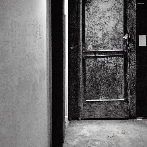 Prompt: door in a dimly lit creepy room, liminal space, greg rutkowksi and tooth wu
