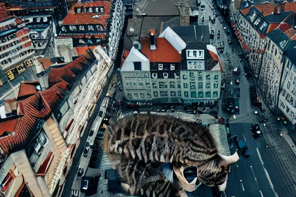 Prompt: copenhagen being destroyed by kittens, carnage, drone photograph cinematic