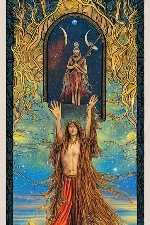 Prompt: beautiful shamanic tarot card border, matte painting, fantasy art