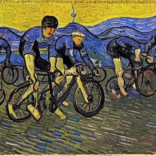 Image similar to jonas vingegaard on his bike in tour de france art by van gogh.