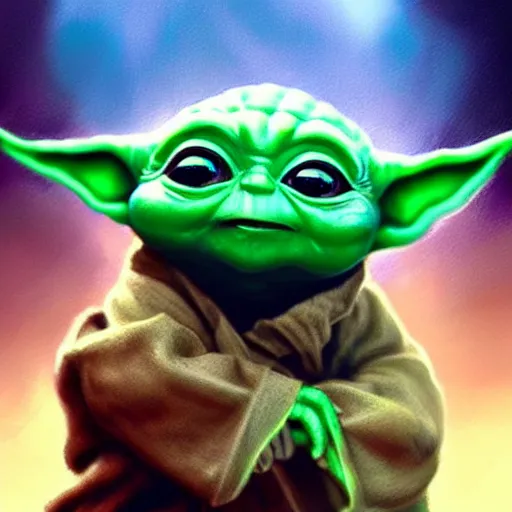 Prompt: small cute baby yoda, hyper detailed painting, dramatic lighting, cinematic,