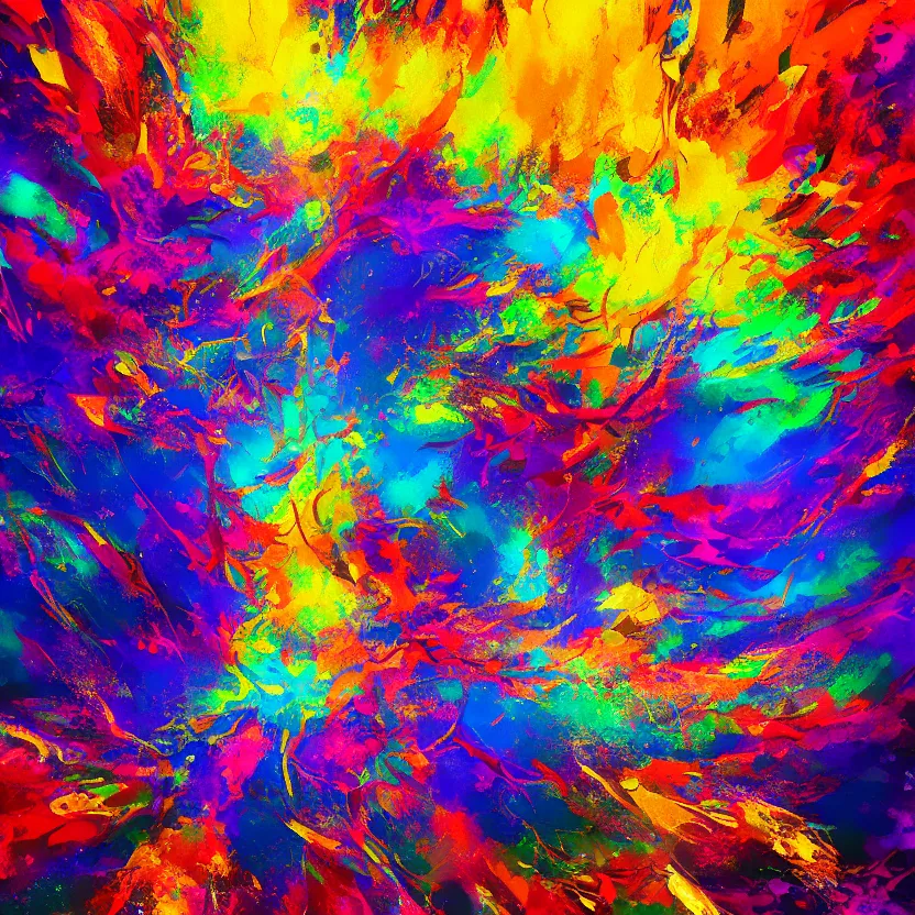 Prompt: # abstract painting of a colorful explosion of love, psychedelic abstract art by yoshitaka amano and alena aenami, trending on artstation, nvidia, matte painting, unreal engine