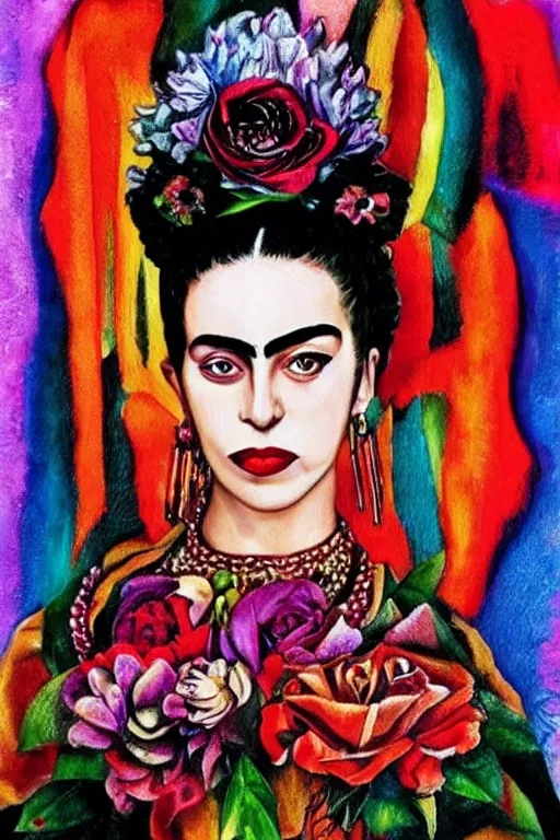 Prompt: Lady Gaga in Frida Kahlo painting style