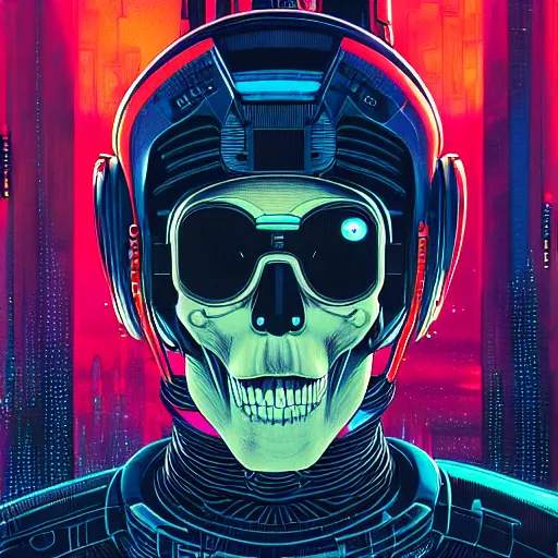 Prompt: close up portrait of a 23rd century Space Pirate by James Jean Dan Mumford Strongstufftom, most wanted, skull helmet, glorious data traveler, Ghost in the shell, Akira, cyberpunk, Blade Runner