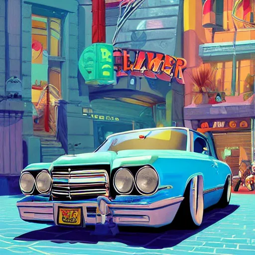 Image similar to swagger! lowrider culture, living large in the city by tyler edlin, new york 1 9 7 0, editorial, bold colors, detailed, bold colors, incredible lighting, great composition, artstation