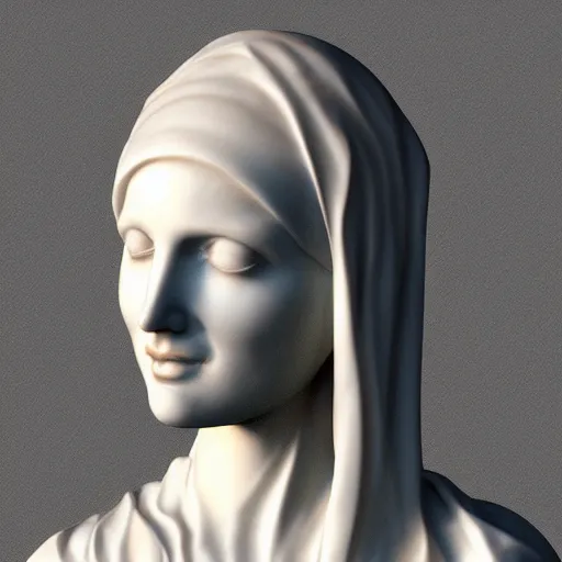 Image similar to a marble sculpture of the veiled virgin, subsurface scattering, !face, !female, covered in water veil , physically based rendering, photo realistic, top light , dark background