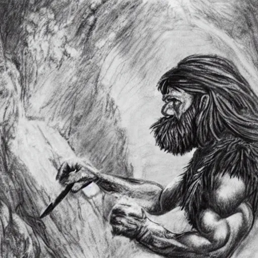 Prompt: a caveman drawing a picture of arnold schwarzengger in a cave, encarving, realistic photograph, very detailed.