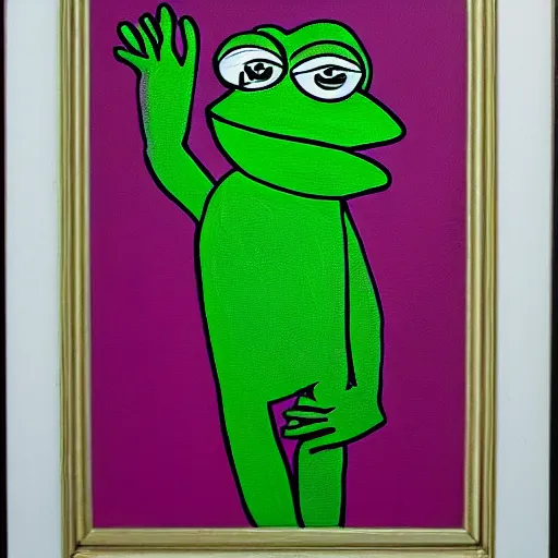 Prompt: a beautiful painting of green pepe frog