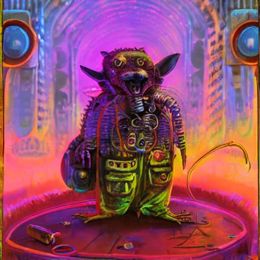 Image similar to steampunk rat, acid, 303, psychedelic, by paul lehr