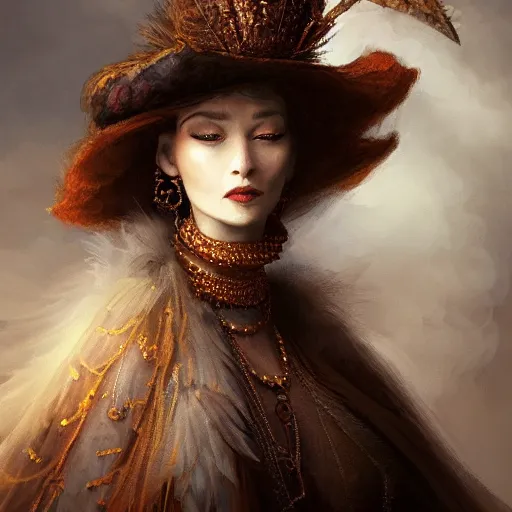 Prompt: a portrait of a bird lady wearing a dress, smoking a cigarette, gorgeous, intricate, elegant, volumetric lighting, scenery, high detail digital art, smooth, tony sart, randy vargas, rembrandt, sharp focus, illustration, concept art