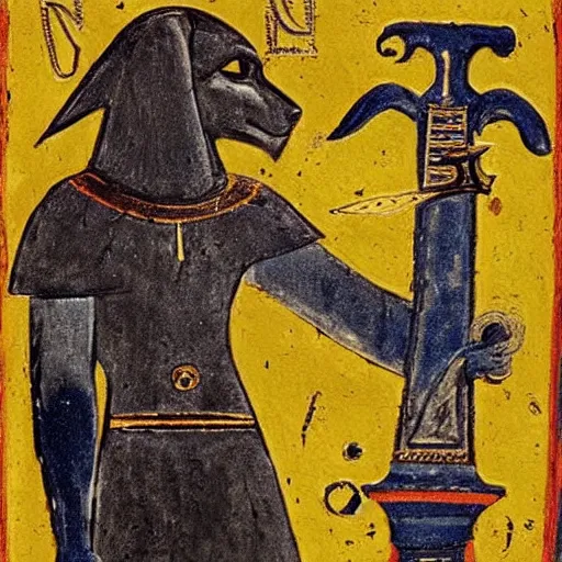 Prompt: hero holding the sword of Anubis