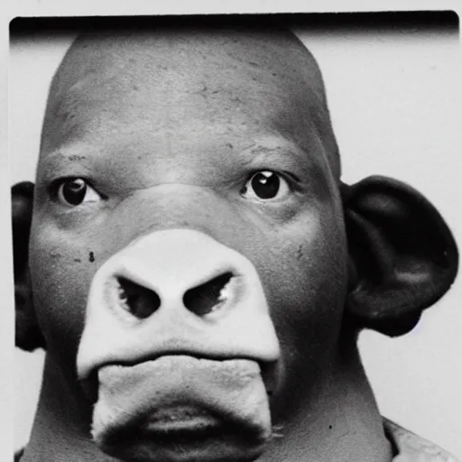 Image similar to mugshot of an inmate with the head of a cute calf