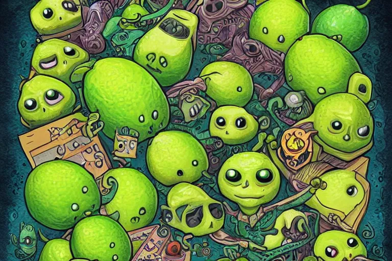 Prompt: limes by lovecraft by tim shumate, 8 k, highly detailed, concept art, cmyk colors