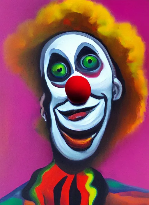 Prompt: clown, asymmetric, oil paint, painted with a large brush, sloppy strokes