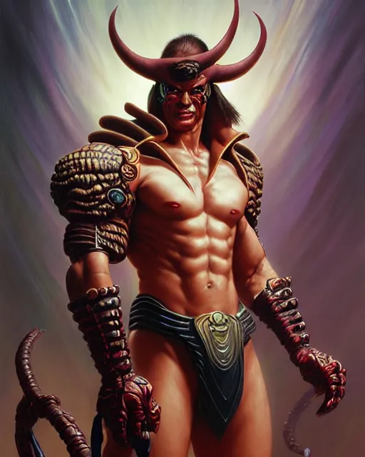 Image similar to goro from mortal kombat fantasy character portrait, ultra realistic, wide angle, intricate details, blade runner artifacts, highly detailed by peter mohrbacher, boris vallejo, hajime sorayama aaron horkey, gaston bussiere, craig mullins