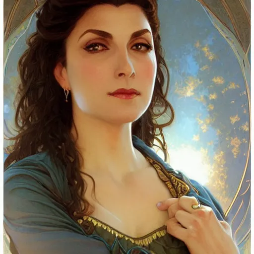 Image similar to counselor deanna troi, intricate, elegant, highly detailed, digital painting, artstation, concept art, smooth, sharp focus, illustration, art by artgerm and greg rutkowski and alphonse mucha and william - adolphe bouguereau