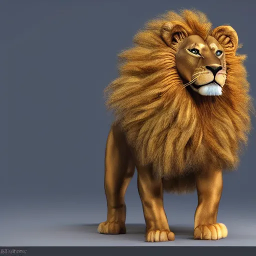 Image similar to a lion shaped like a furry fuzzy ball, 3 / 4 pose, highly detailed face, realistic, unreal render, studio lighting, 8 k, sharp focus