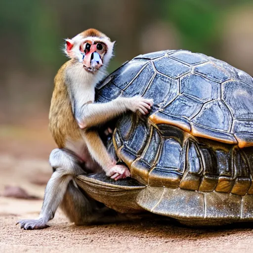 Image similar to a monkey riding on the back of a turtle