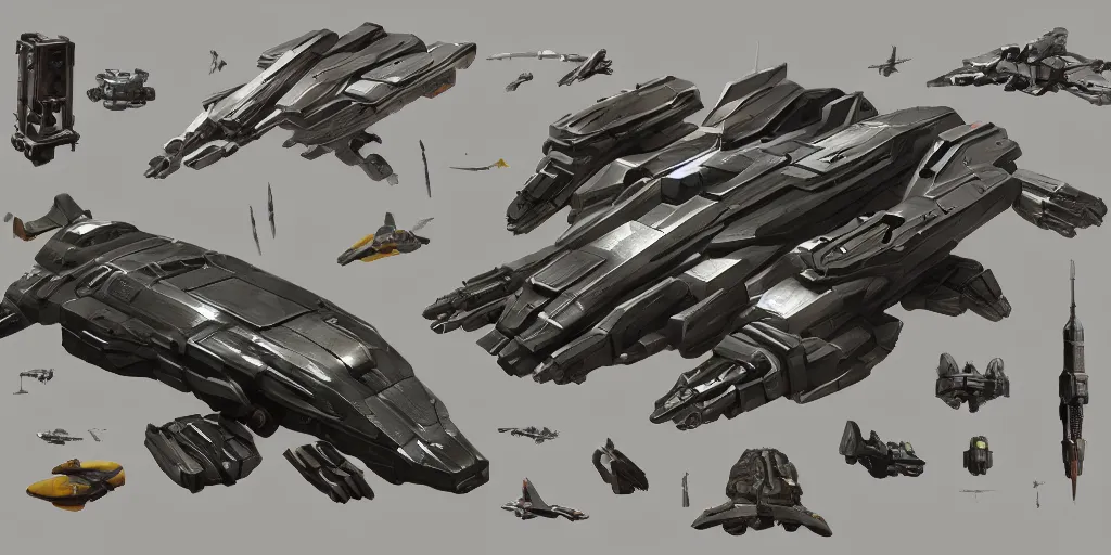 Image similar to Futuristic sci-fi props and gadget, hard surface, collection ,kitbash, parts, Shape and form, in watercolor gouache detailed paintings , hull, elite dangerous, star citizen , modular, pieces , golden ratio, mobius, simon stalenhag