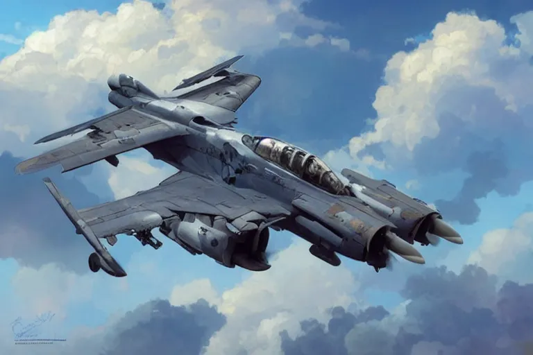 Image similar to A-10 Thunderbolt flying in the sky, blue sky, white clouds, highly detailed, digital painting, artstation, concept art, sharp focus, illustration, art by artgerm and greg rutkowski and alphonse mucha