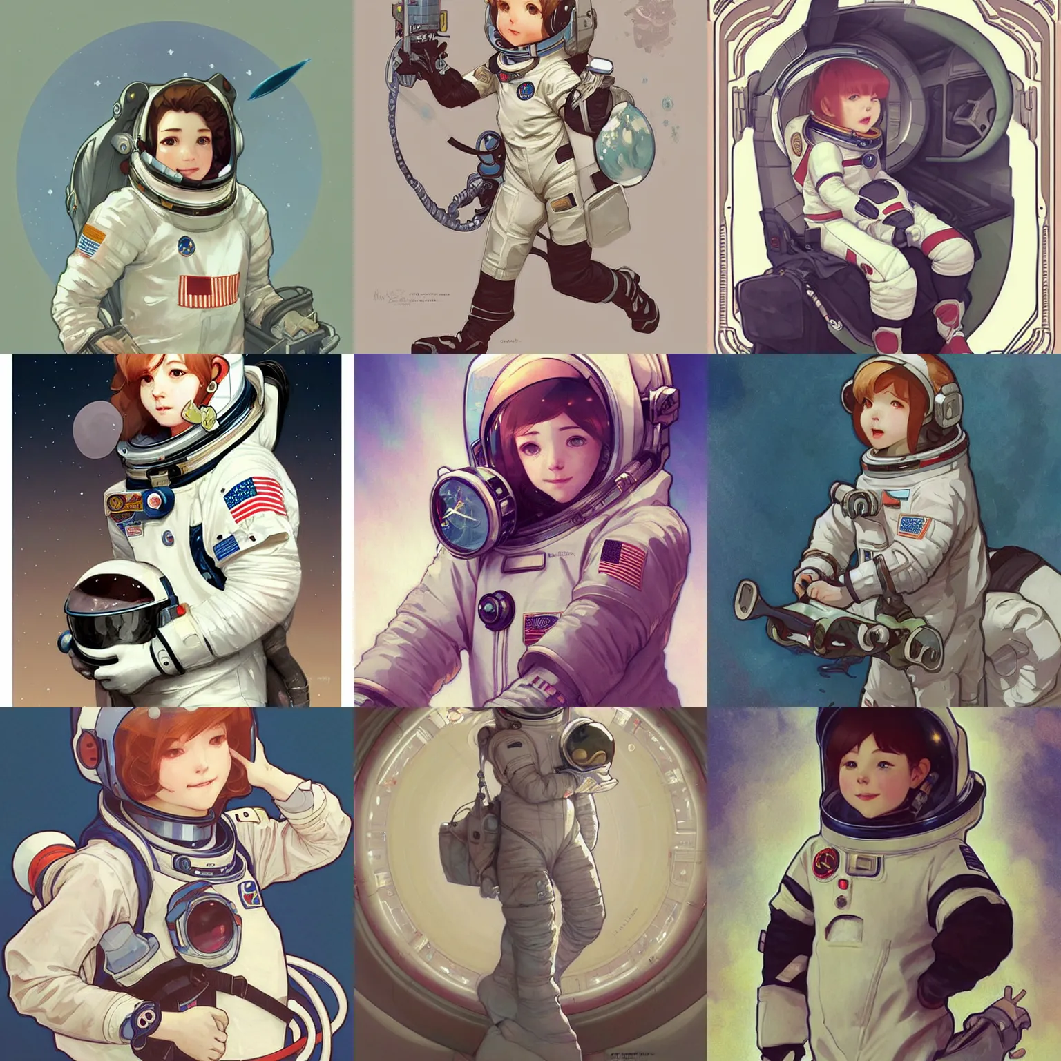 Prompt: an adorable astronaut by krenz cushart, artgerm, alphonse mucha, akihiko yoshida