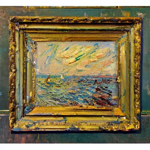 Prompt: oil paint impasto relief, beautiful italian beach scene, multi layered thick brush marks, some splattered paint, in the style of monet and frank auerbach and van gogh