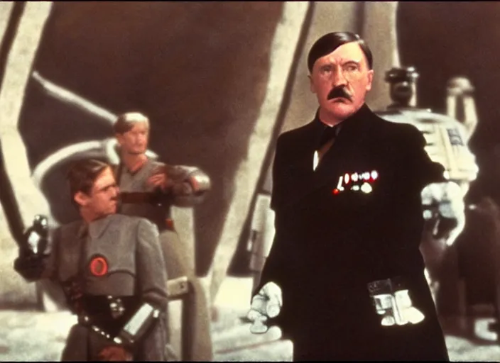 Prompt: a film still of adolf hitler in star wars a new hope