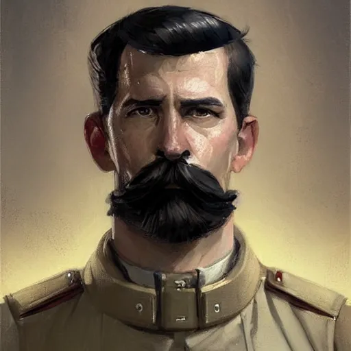 Image similar to portrait of a man by greg rutkowski, british features, short black hair in military style, moustache, perfect military composure, wearing gray imperial captain uniform, star wars expanded universe, he is about 4 0 years old, highly detailed portrait, digital painting, artstation, concept art, smooth, sharp foccus ilustration, artstation hq