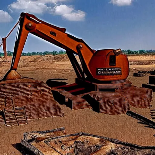 Image similar to giant rusty robots found in a sumerian civilization excavation, archeology, mud and dirt