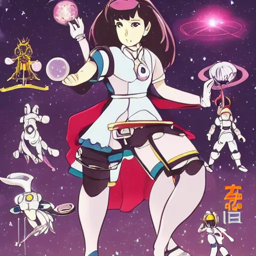 Prompt: magical girl space marines, studio ghibli, pulp science fiction illustration