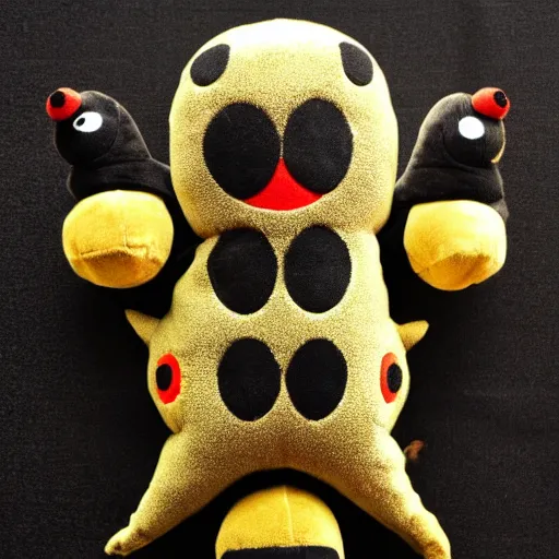 Image similar to cute fumo plush of a black and gold monster, many eyes, kawaii, symmetry