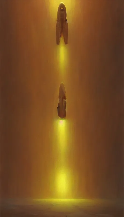 Image similar to spaceship landing mood lighting, soft light, dynamic lighting, complimentary colours, realistic, highly detailed, spooky painting by zdzisław beksinski and greg rutkowskiweta studio, and lucasfilm, colours