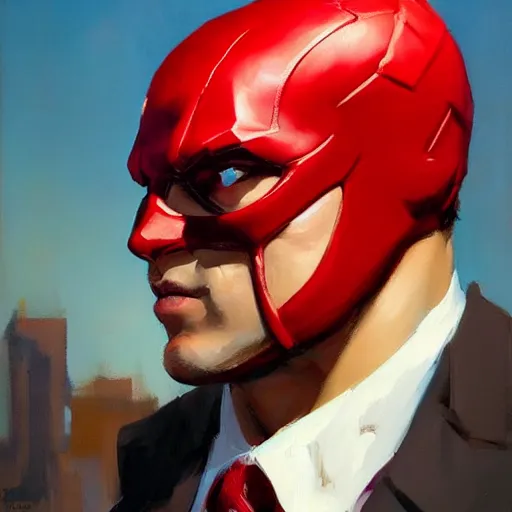 Prompt: greg manchess portrait painting of daredevil, medium shot, asymmetrical, profile picture, organic painting, sunny day, matte painting, bold shapes, hard edges, street art, trending on artstation, by huang guangjian and gil elvgren and sachin teng
