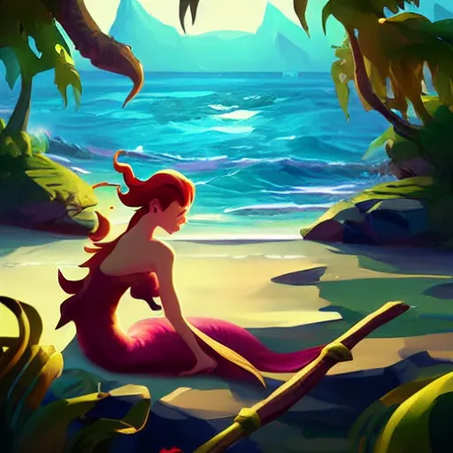 Image similar to painting mermaid treasure on sea of thieves game avatar hero smooth face median photoshop filter cutout vector, behance hd by jesper ejsing, by rhads, makoto shinkai and lois van baarle, ilya kuvshinov, rossdraws global illumination