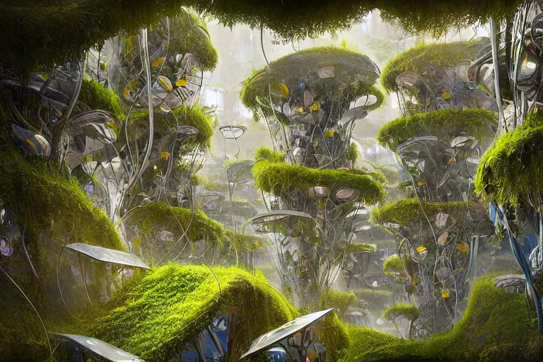 Prompt: futuristic foliage overgrowing favela fungus hive, art nouveau environment, award winning art, epic dreamlike fantasy landscape, ultra realistic,