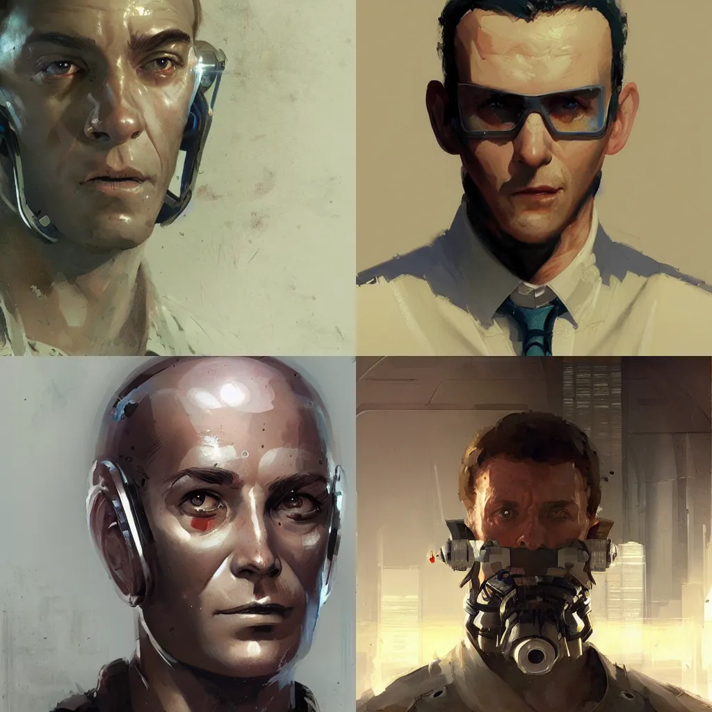 Prompt: a futuristic technician man, scifi character portrait by greg rutkowski, craig mullins