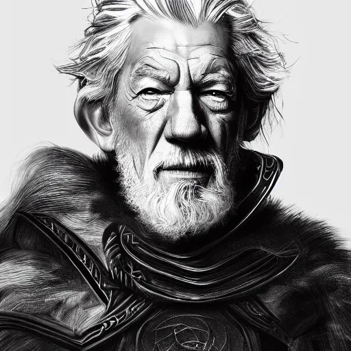 Prompt: Digital painting of Ian McKellen as Odin, hyperdetailed, artstation, cgsociety, 8k