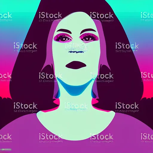 Image similar to a closeup of a woman in retro colors, synthwave style, 2 d digital vector art