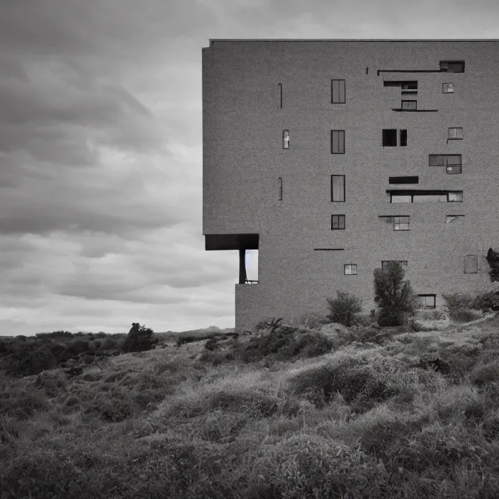 Prompt: a building in a landscape, terrifying