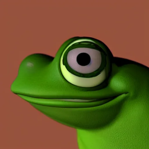 Image similar to 3 d render of pepe the frog, realistic,