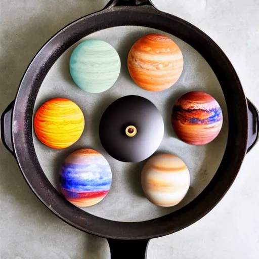 Image similar to planets in a pan looking like a clock