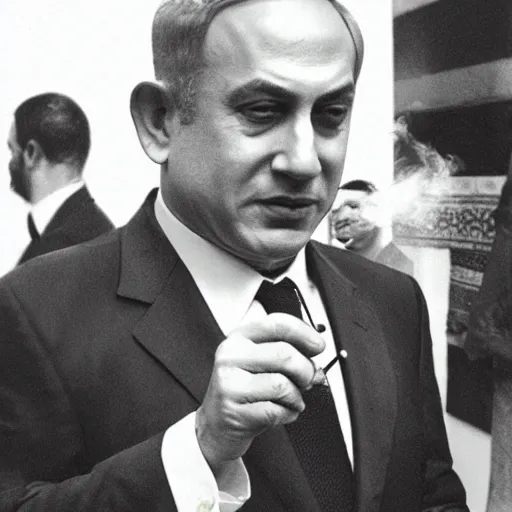 Image similar to benjamin netanyahu smoking a hookah