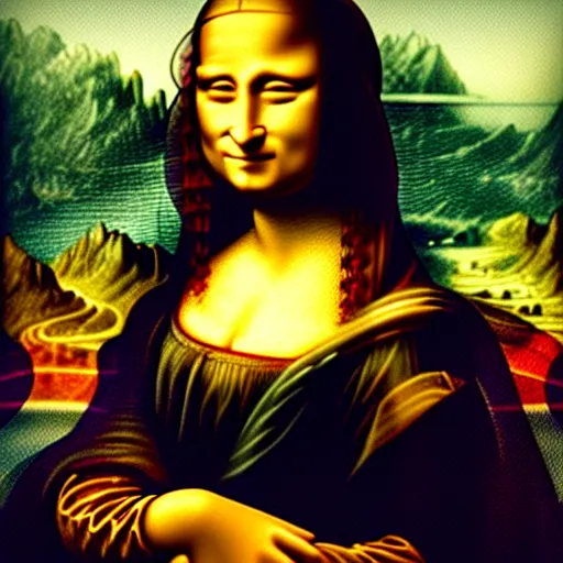 Prompt: mona lisa in cyberpunk style