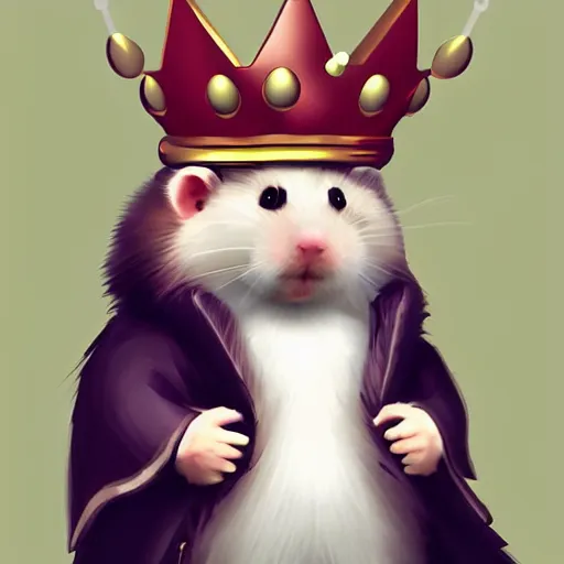 Image similar to A king hamster with a crown and a coat, digital art, artstation cgsociety masterpiece