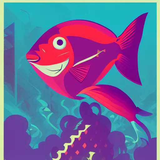 Image similar to profile of one stylized fish in center of view, photo studio, artstation, intricate, realistic, highly detailed, digital painting, concept art, sharp focus, illustration by tom whalen and charles williams and kilian eng and james jean