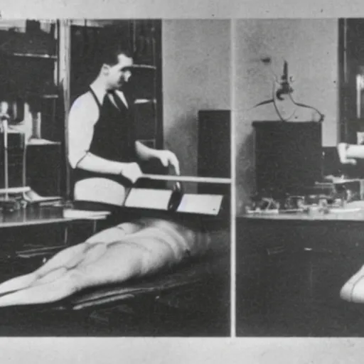 Image similar to Theory of Body Transfer as seen in an old medical instruction book, year 1920, photo taken in an archive lab