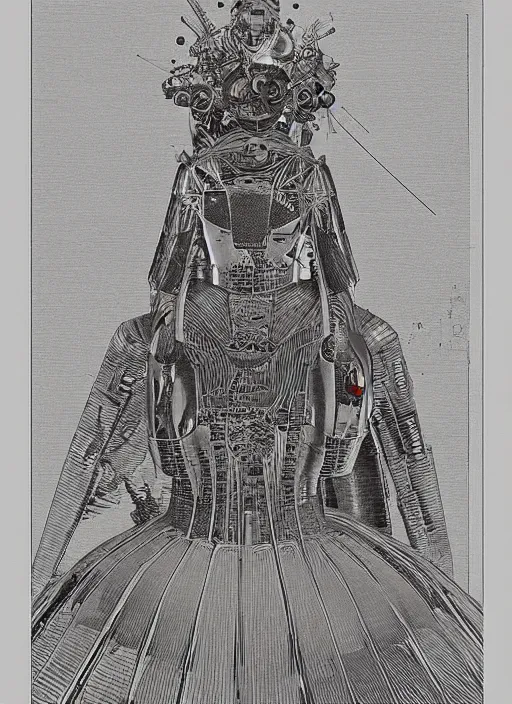 Image similar to 2 d illustration, grained risograph, old wetplate daguerreotype portrait of a futuristic silver armored geisha district 9 cyborg, parallax, fractal, intricate, elegant, highly detailed, subsurface scattering, by jheronimus bosch and moebius louis jacques mande daguerre and szukalski