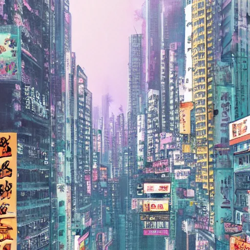 Image similar to oriental painting of cyberpunk hong kong in the year 2 0 4 7