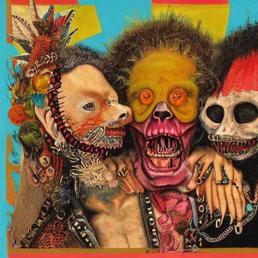 Image similar to punk album cover, blank horizontal banner on top, psychedelic, giuseppe arcimboldo